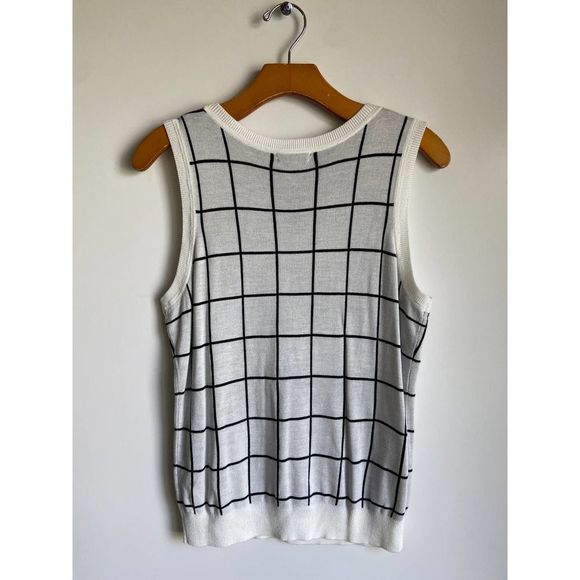 NWT Halogen Ivory/Black Patterned Crew Neck Tank Top Large Petite - Picture 7 of 7